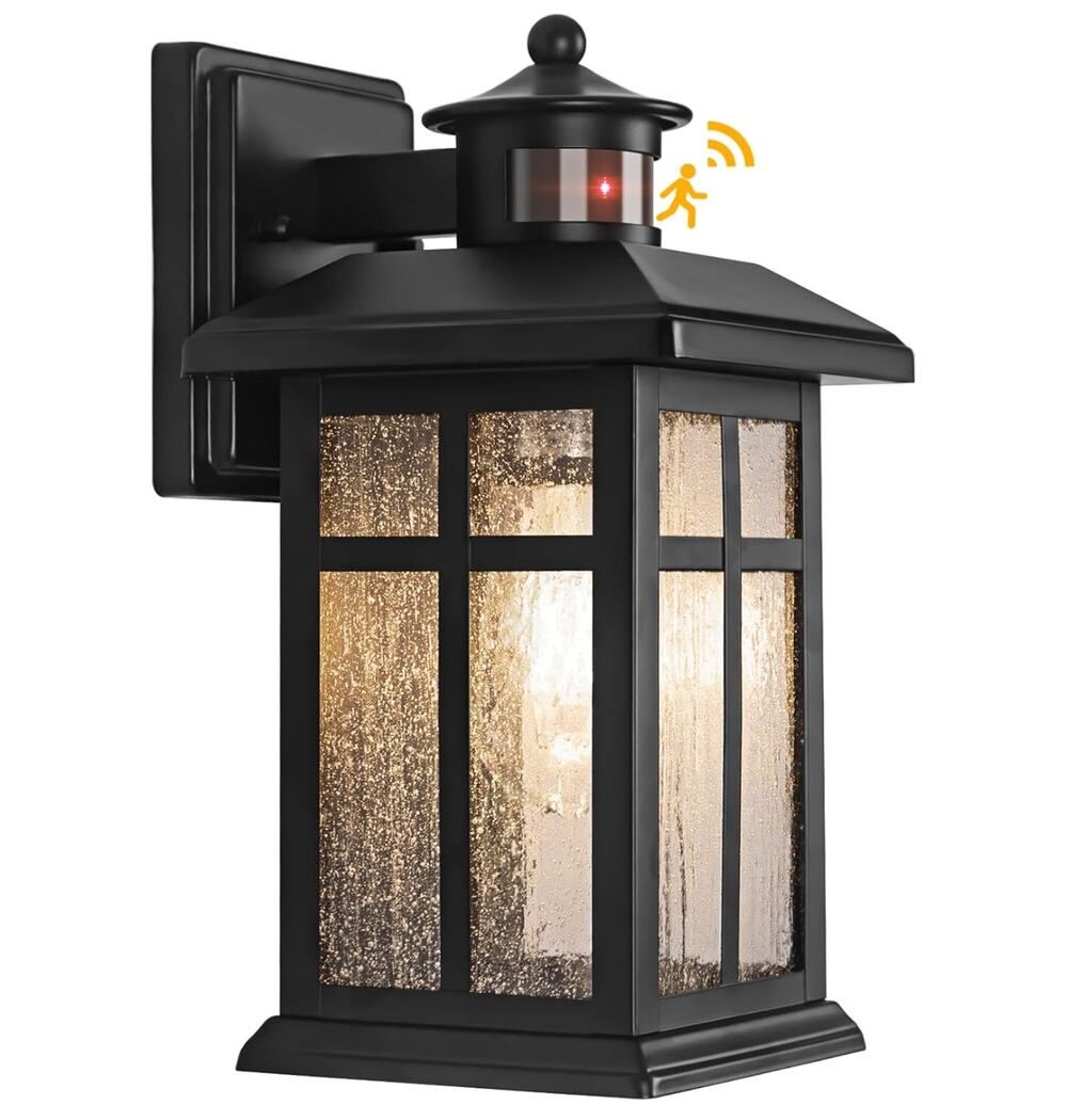 Black Outdoor Wall Light Lantern Motion Sensor Outdoor Lighting Exterior JM